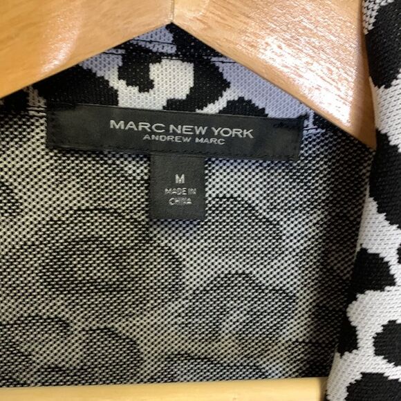 Marc New York Black White Leopard Cheetah Print Cardigan Sweater Coat Sz M - Picture 2 of 10